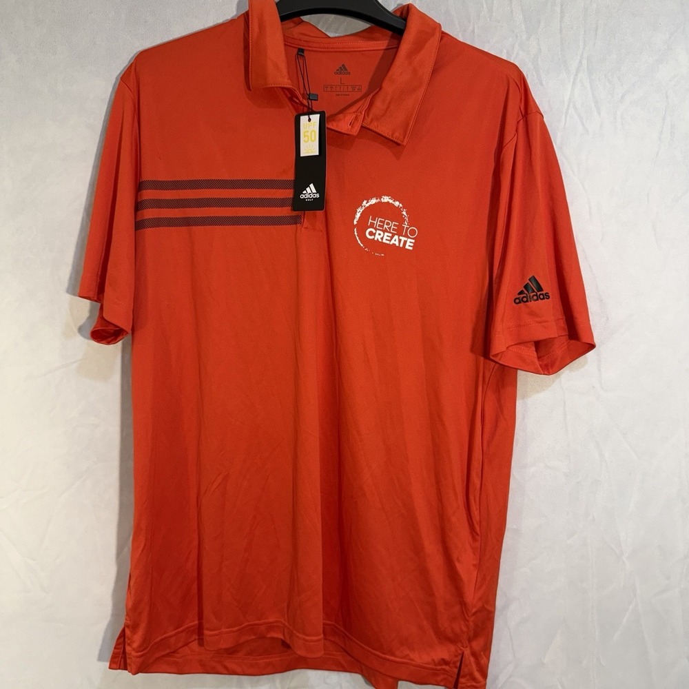 ADIDAS Mens 3-Stripes Chest Dri-fit Golf Polo Sport Shirts‎ Size L Red New/ Logo